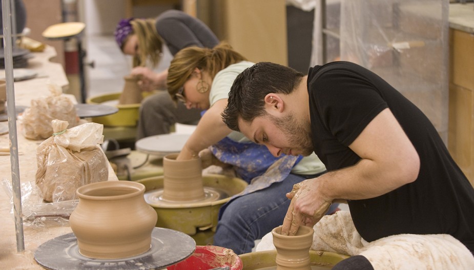 Buffalo State students in ceramics lab