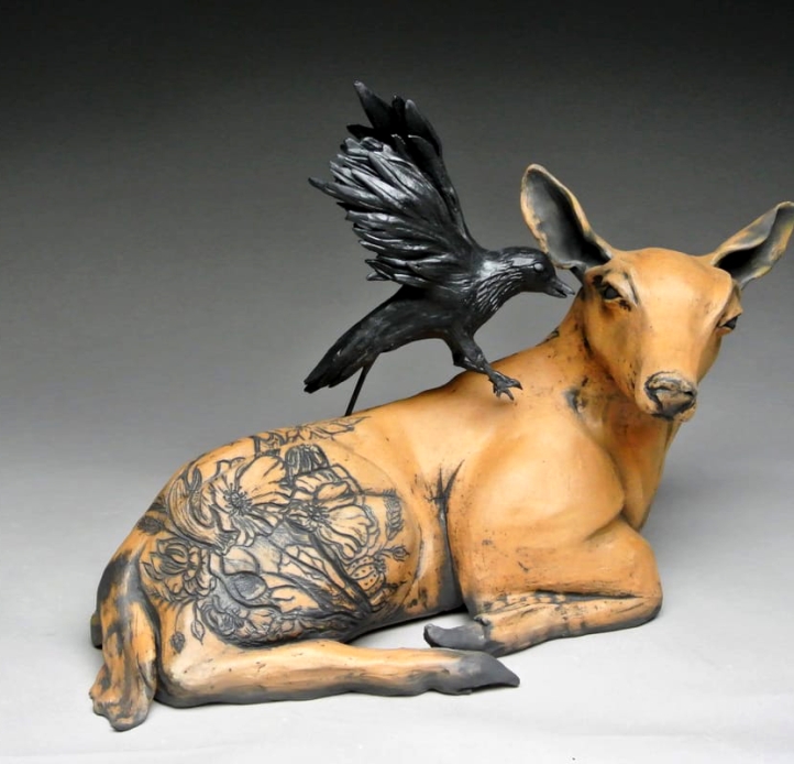 A deer and crow