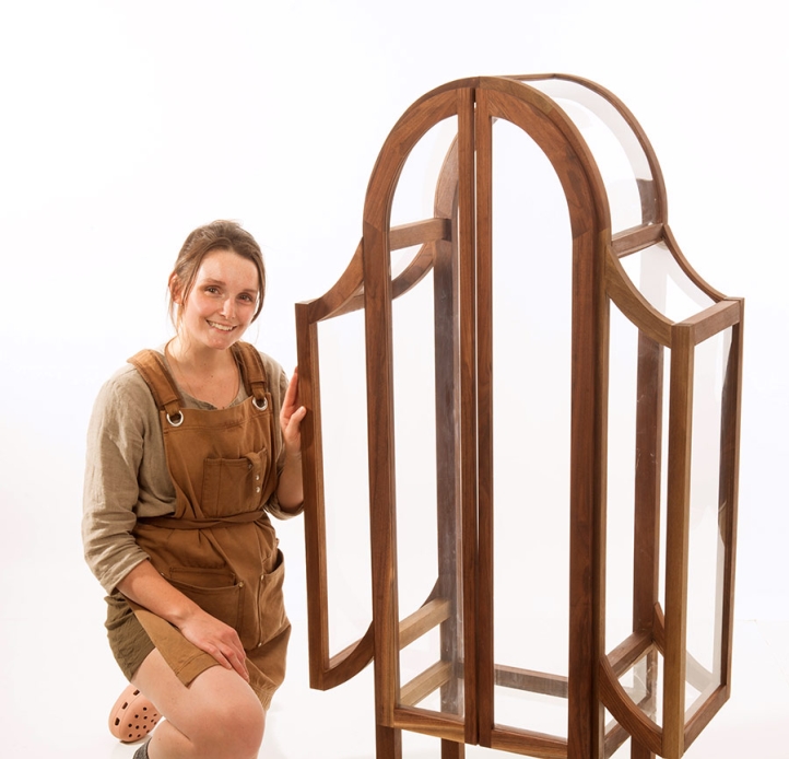 Student with a cabinet
